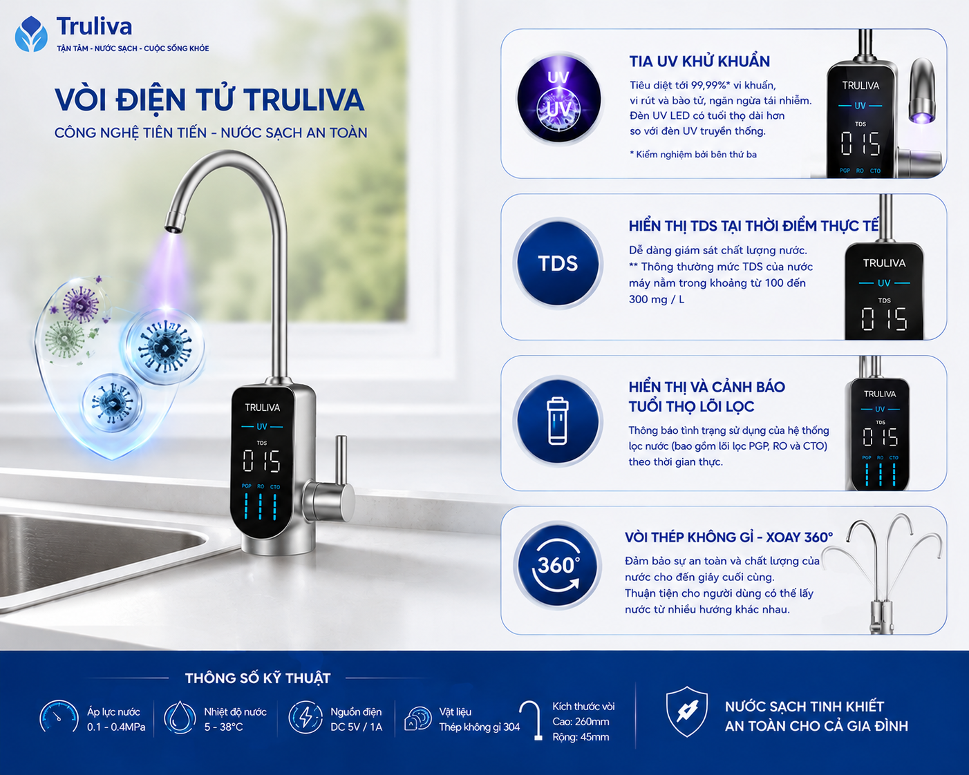 Máy Lọc Nước Âm Tủ Bếp Truliva UR5676 - Hình ảnh 3