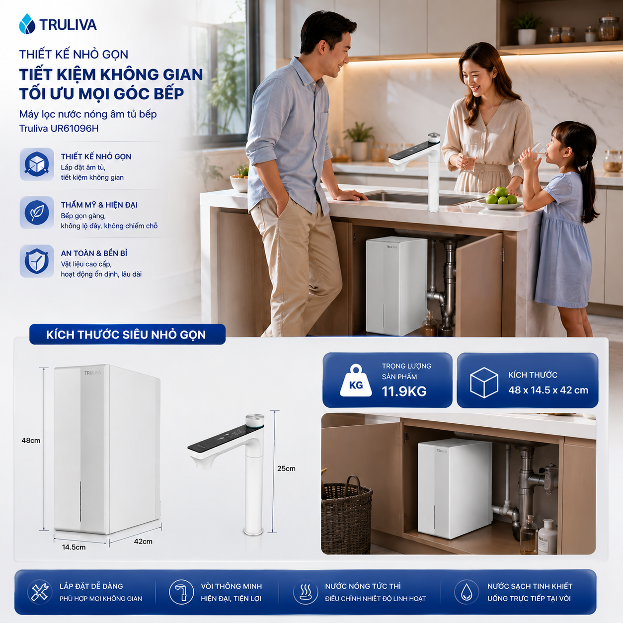 Máy Lọc Nước Nóng Âm Tủ Bếp Truliva UR61096H - Hình ảnh 4
